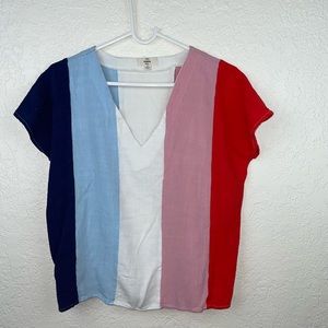 Entro linen multi color striped v neck shirt